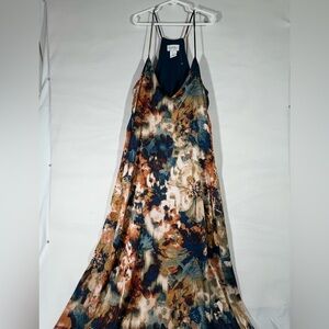 Nicole Miller New York Floral Slip Maxi Dress With Pockets Small Fall Colors NWT